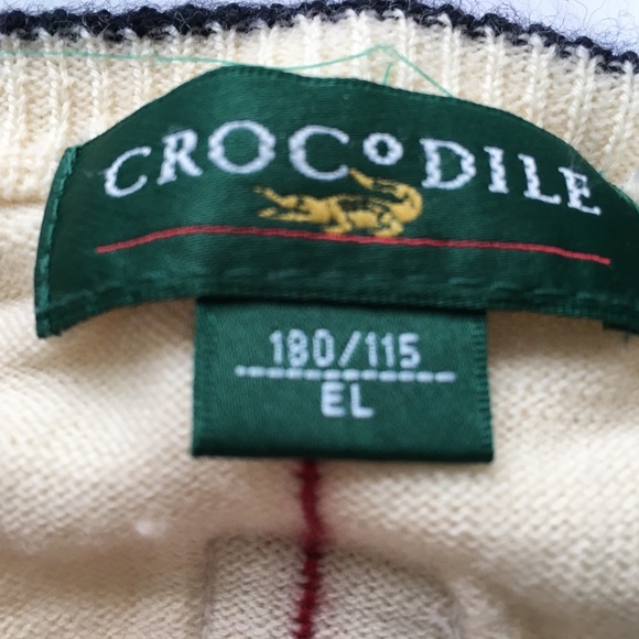 Crocodile Sweater Vest V Neck Beige Red Black Check Sz L Preppy Golf Merino Wool - Picture 6 of 6